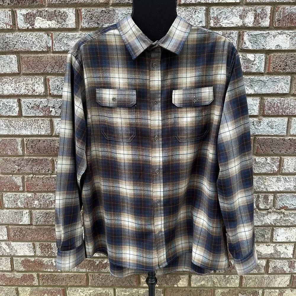 Swiss Tech Button Front Shirt Mens Sz XL Mambo Brown Plaid SM47Y118‎